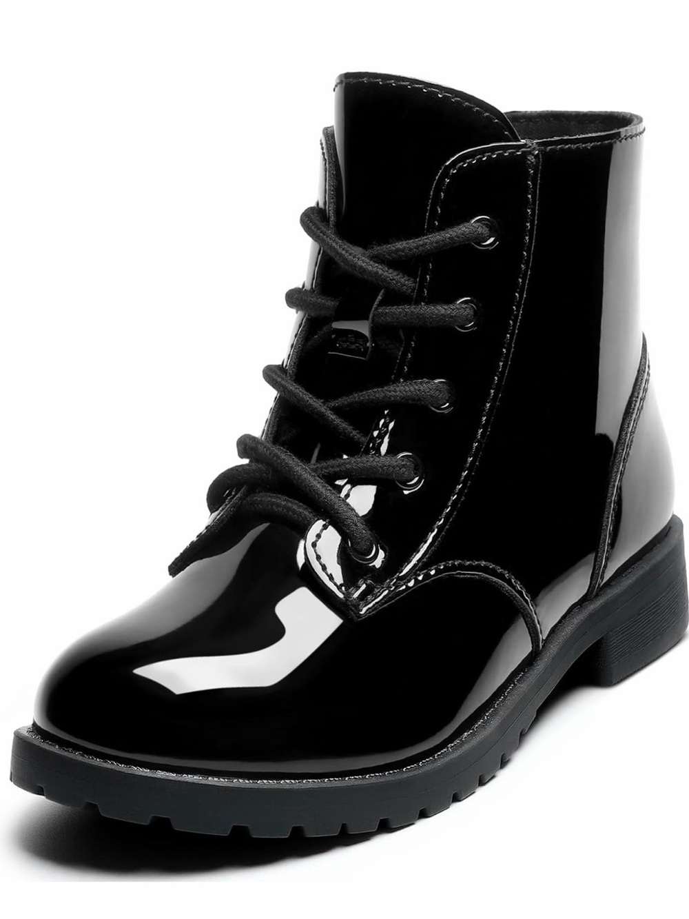 Toddler Girl Shiny Black Patent Lace-Up Combat Boot